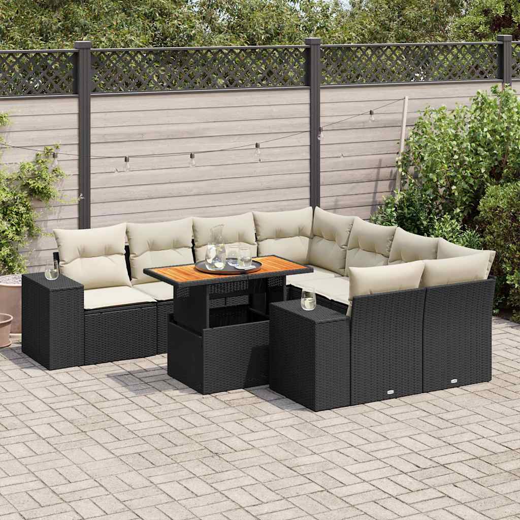 vidaXL 9-piece Poly Rattan Lounge Set with Cushions Black