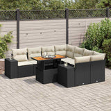 vidaXL 9-piece Poly Rattan Lounge Set with Cushions Black
