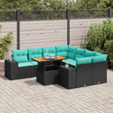vidaXL 9-delige Loungeset met kussens poly rattan zwart