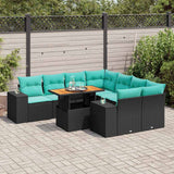 vidaXL 9-delige Loungeset met kussens poly rattan zwart