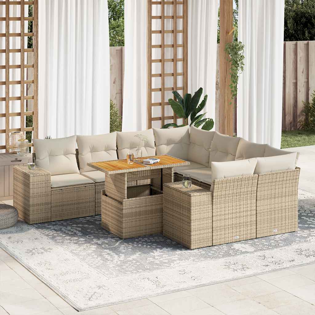 vidaXL 9-piece Poly Rattan Lounge Set with Cushions Black