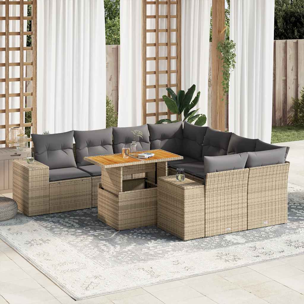 vidaXL 9-piece Poly Rattan Lounge Set with Cushions Black
