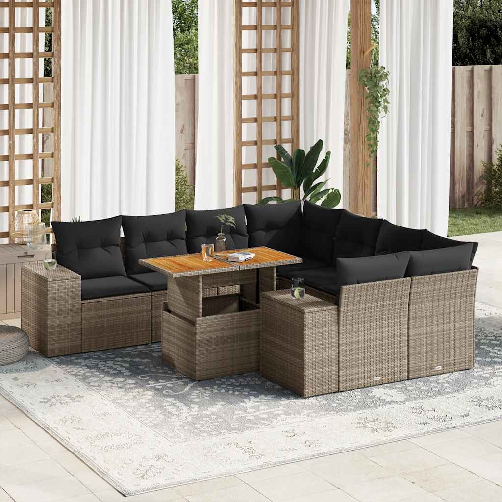 vidaXL 9-piece Poly Rattan Lounge Set with Cushions Black