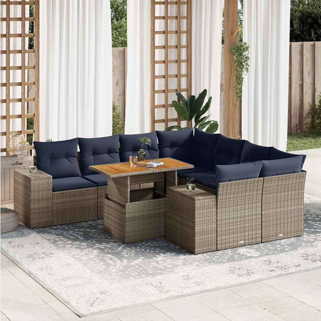 vidaXL 9-delige Loungeset met kussens poly rattan zwart