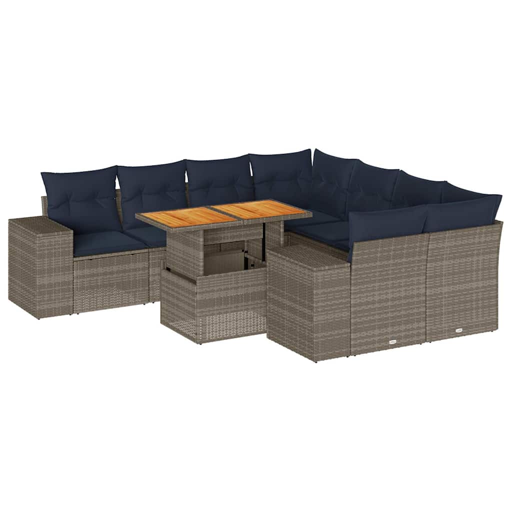 vidaXL 9-delige Loungeset met kussens poly rattan zwart