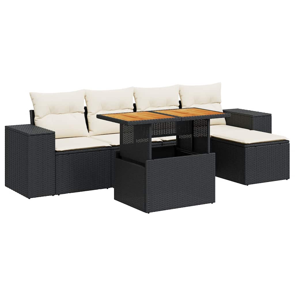 vidaXL 6-delige Loungeset met kussens poly rattan zwart