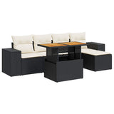 vidaXL 6-delige Loungeset met kussens poly rattan zwart