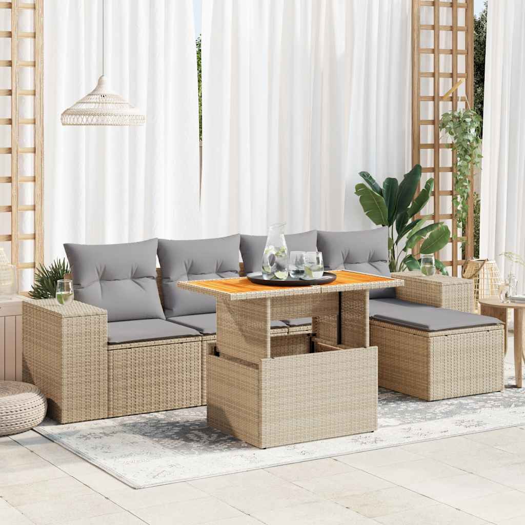 vidaXL 6-delige Loungeset met kussens poly rattan zwart