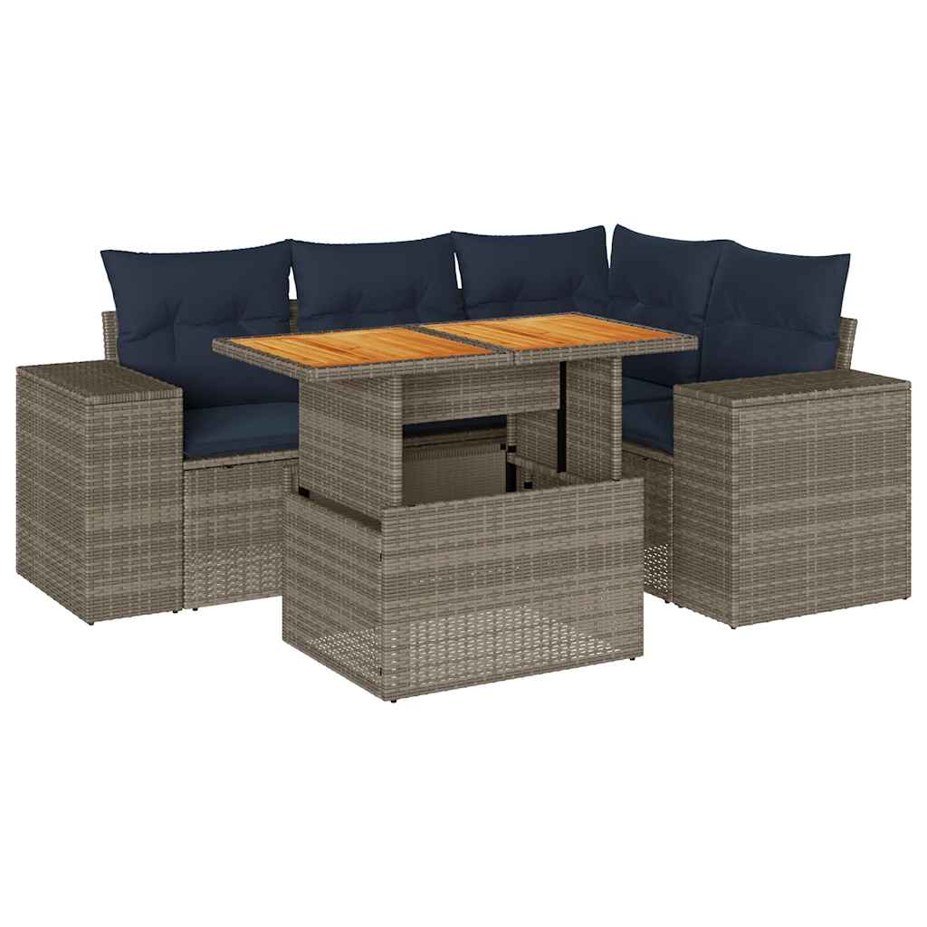 vidaXL 5-piece Lounge Set with Cushions Poly Rattan Black