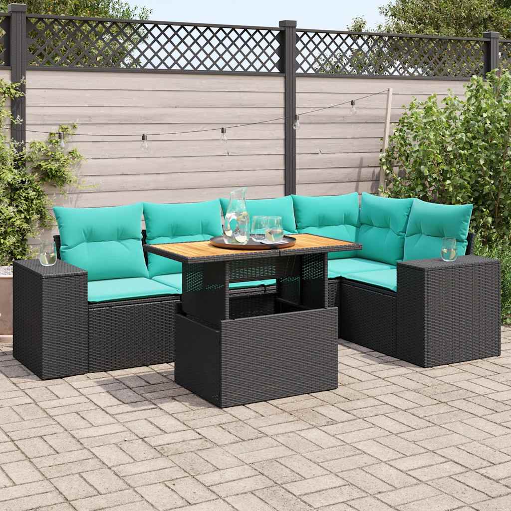 vidaXL 6-Piece Lounge Set with Cushions Poly Rattan Black