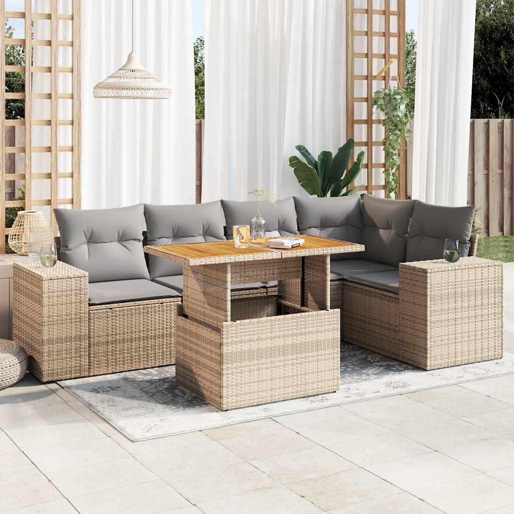 vidaXL 6-delige Loungeset met kussens poly rattan zwart