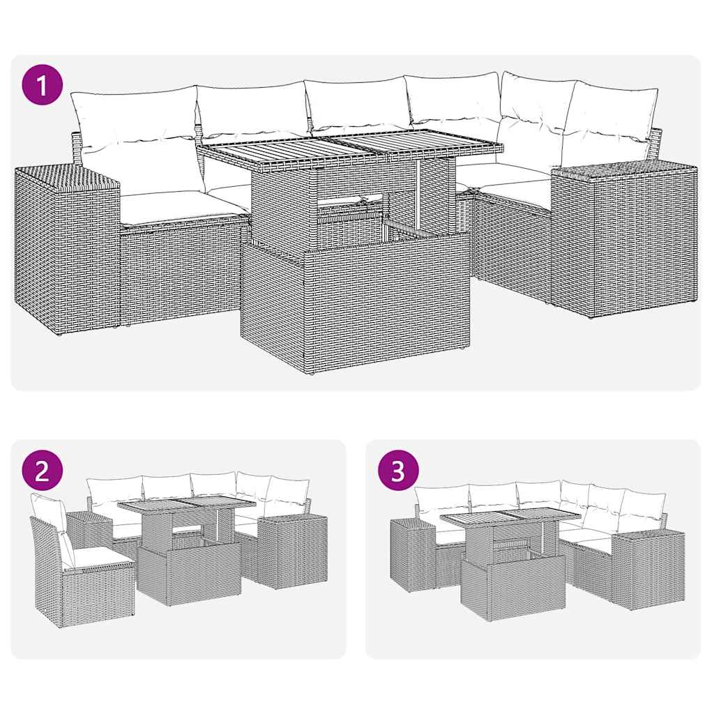 vidaXL 6-Piece Lounge Set with Cushions Poly Rattan Black