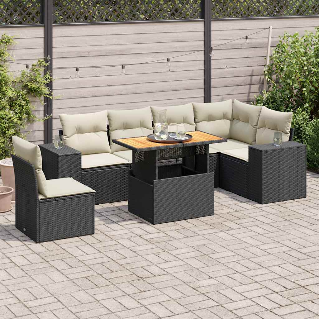 vidaXL 7-delige Loungeset met kussens poly rattan zwart
