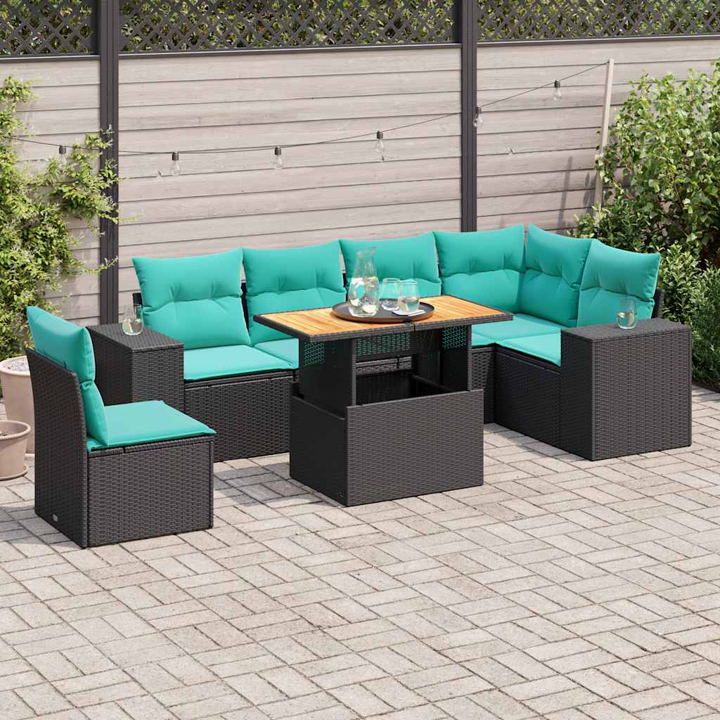 vidaXL 7-Piece Lounge Set with Cushions Poly Rattan Black
