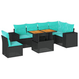 vidaXL 7-Piece Lounge Set with Cushions Poly Rattan Black