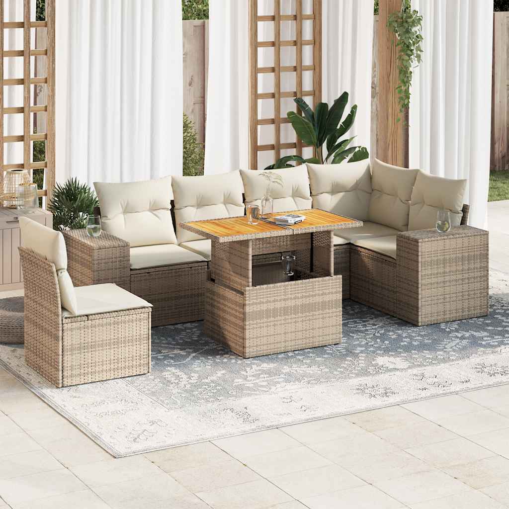 vidaXL 7-delige Loungeset met kussens poly rattan zwart