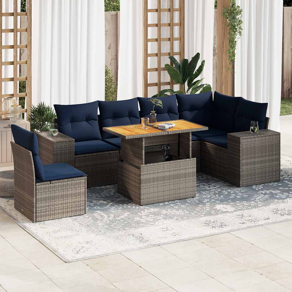 vidaXL 7-Piece Lounge Set with Cushions Poly Rattan Black