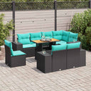 vidaXL 9-delige Loungeset met kussens poly rattan zwart