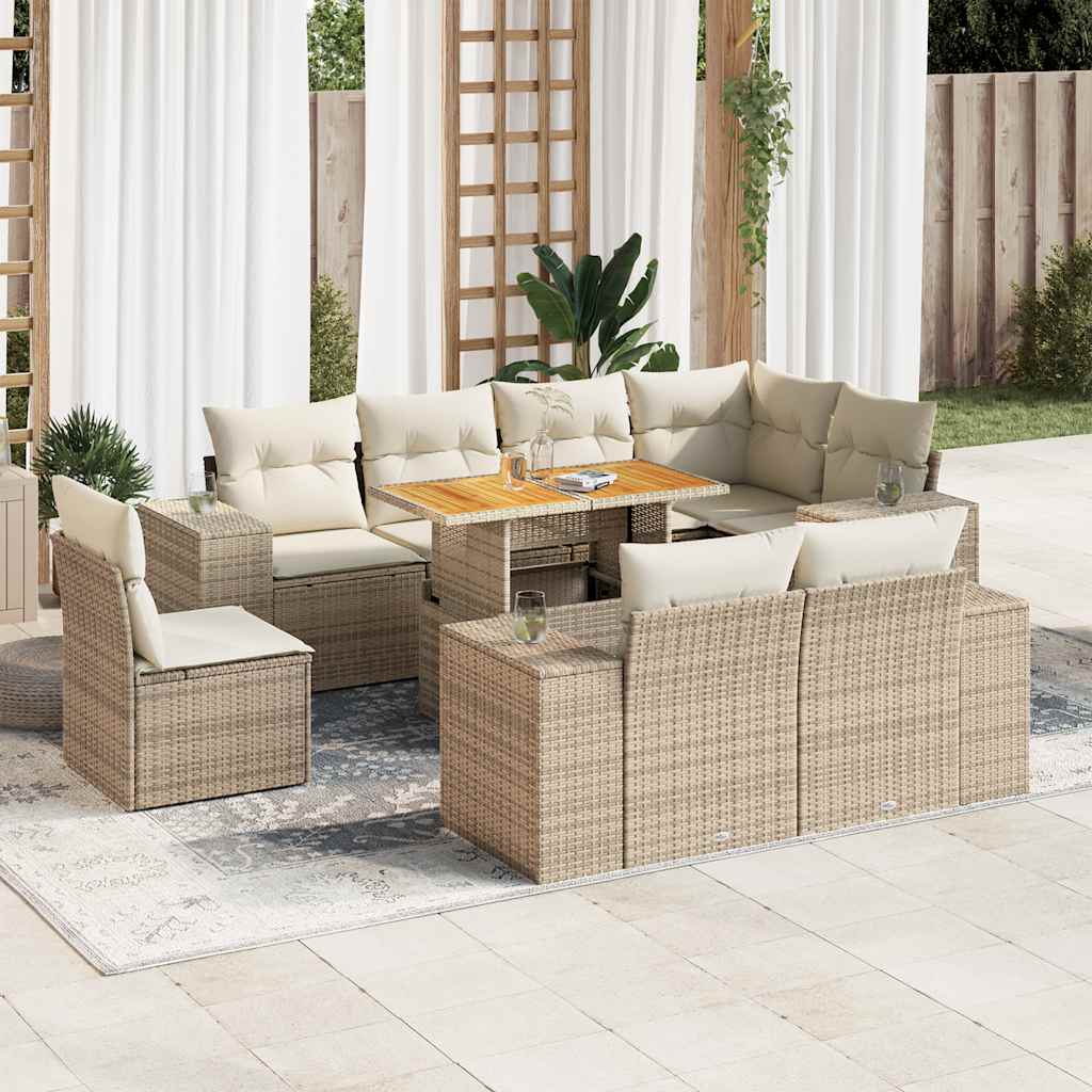 vidaXL 9-delige Loungeset met kussens poly rattan zwart