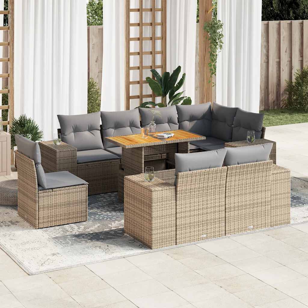 vidaXL 9-delige Loungeset met kussens poly rattan zwart