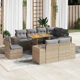 vidaXL 9-delige Loungeset met kussens poly rattan zwart