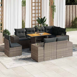 vidaXL 9-delige Loungeset met kussens poly rattan zwart