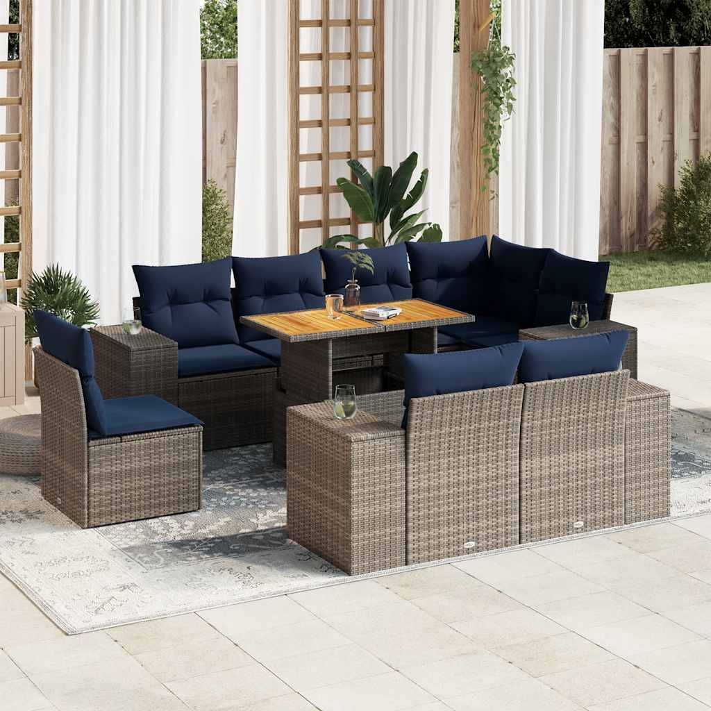 vidaXL 9-delige Loungeset met kussens poly rattan zwart