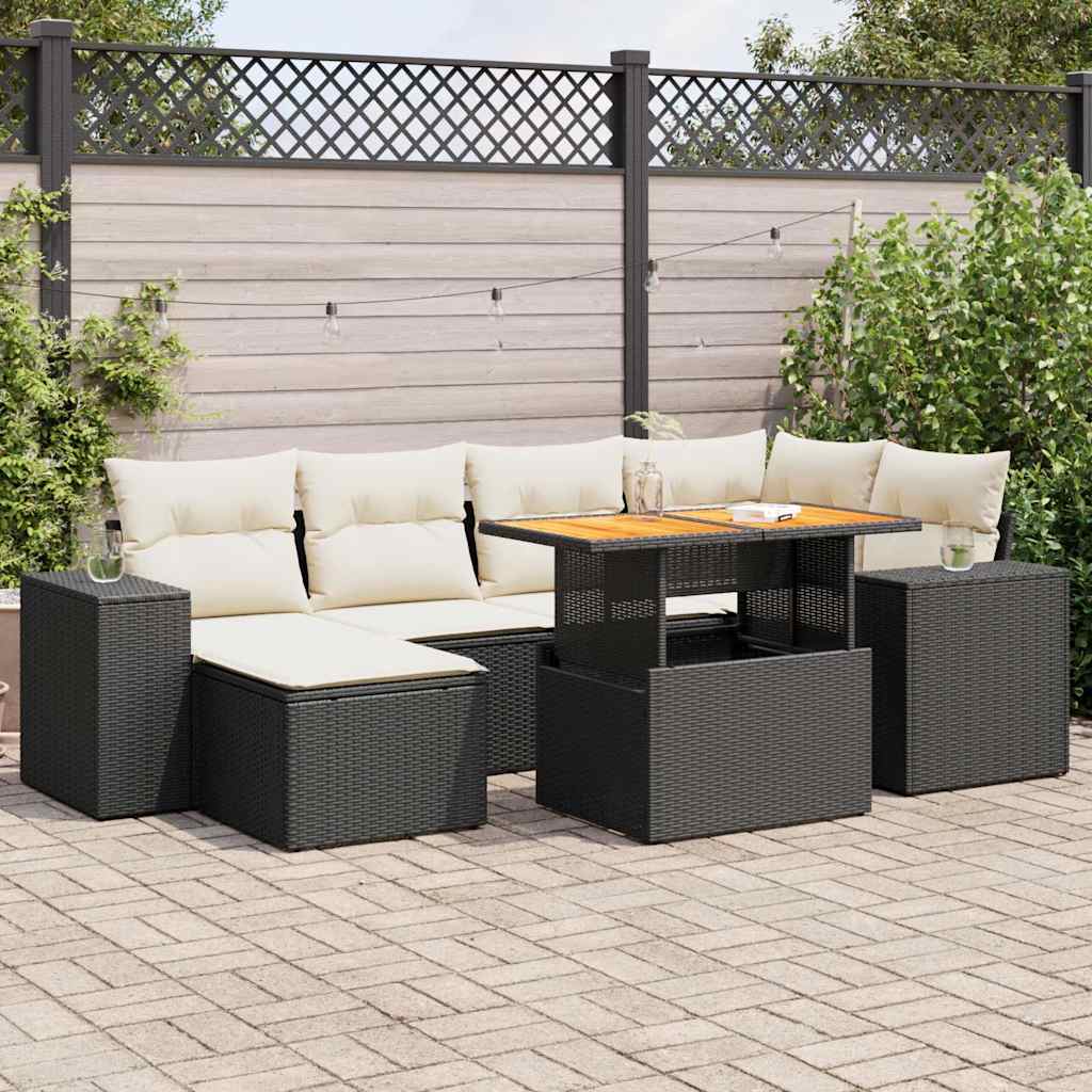 vidaXL 7-delige Loungeset met kussens poly rattan zwart