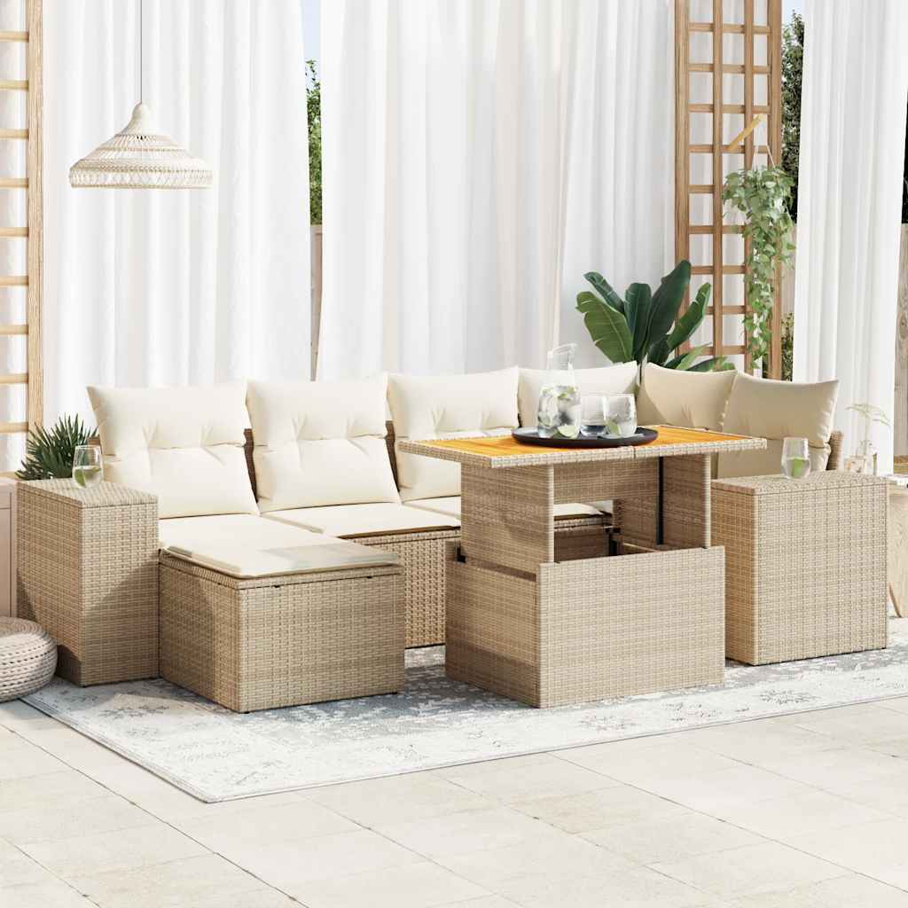 vidaXL 7-delige Loungeset met kussens poly rattan zwart