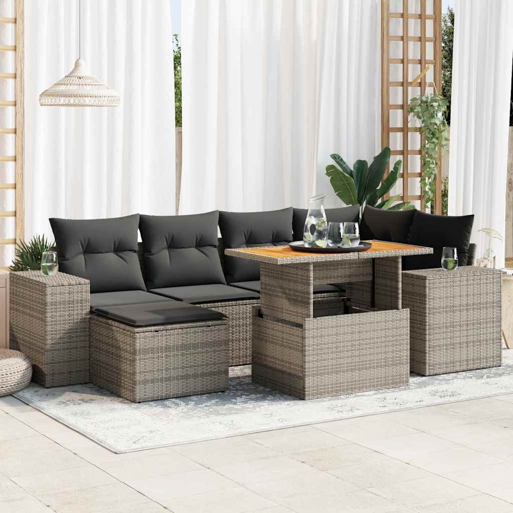 vidaXL 7-delige Loungeset met kussens poly rattan zwart