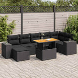 vidaXL 8-Piece Poly Rattan Lounge Set with Cushions Black
