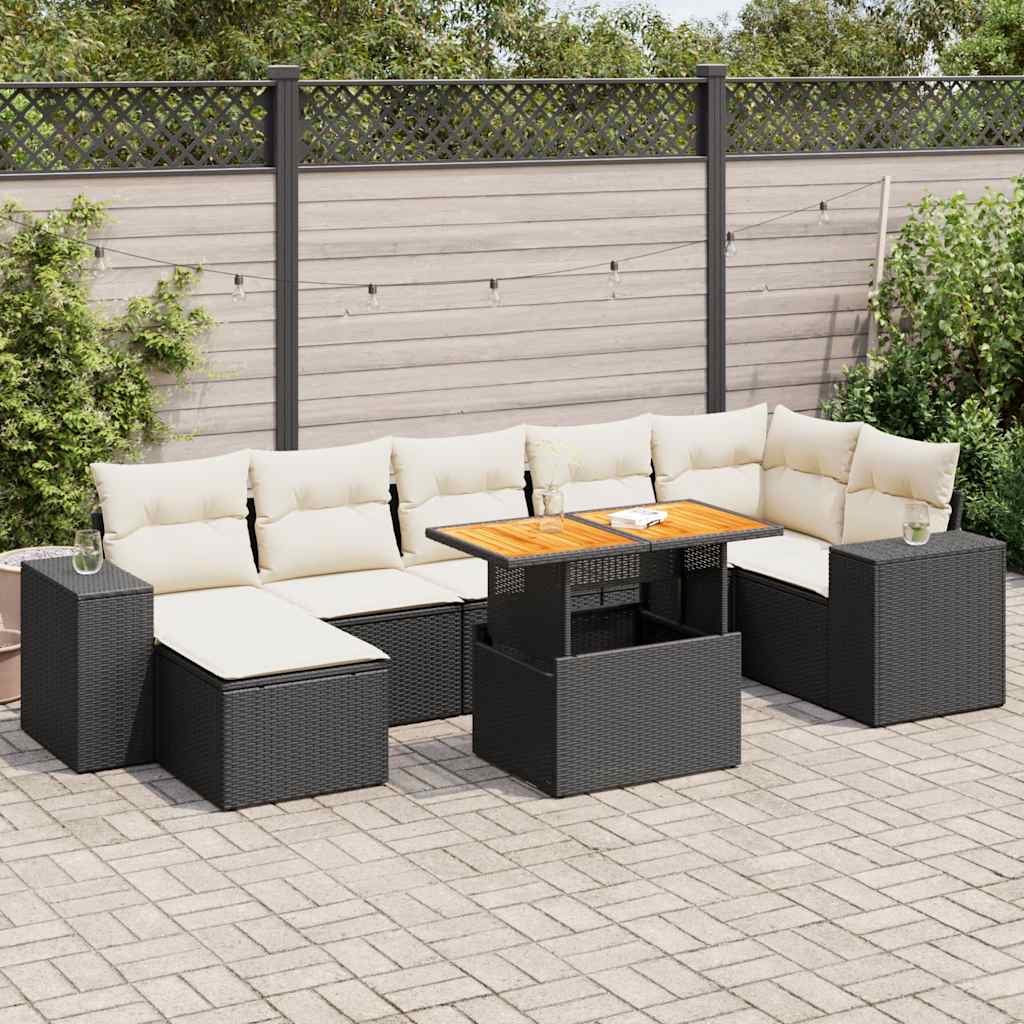 vidaXL 8-Piece Poly Rattan Lounge Set with Cushions Black