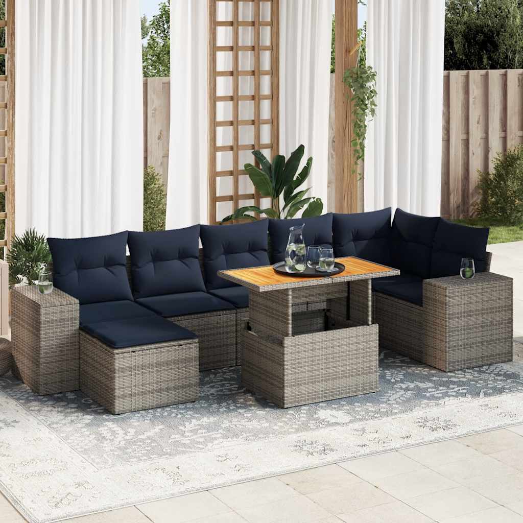 vidaXL 8-delige Loungeset met kussens poly rattan zwart