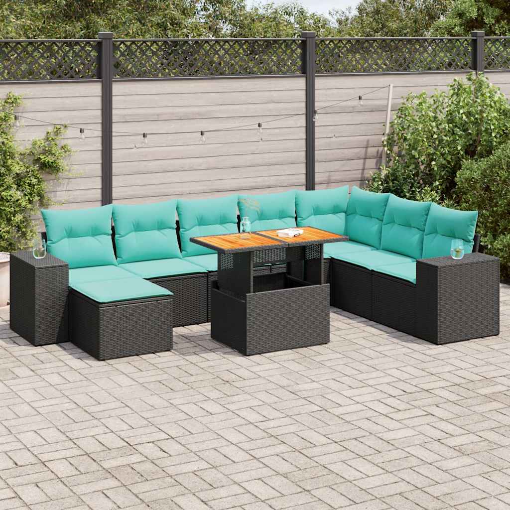 vidaXL 9-piece Lounge Set with Cushions Poly Rattan Grey