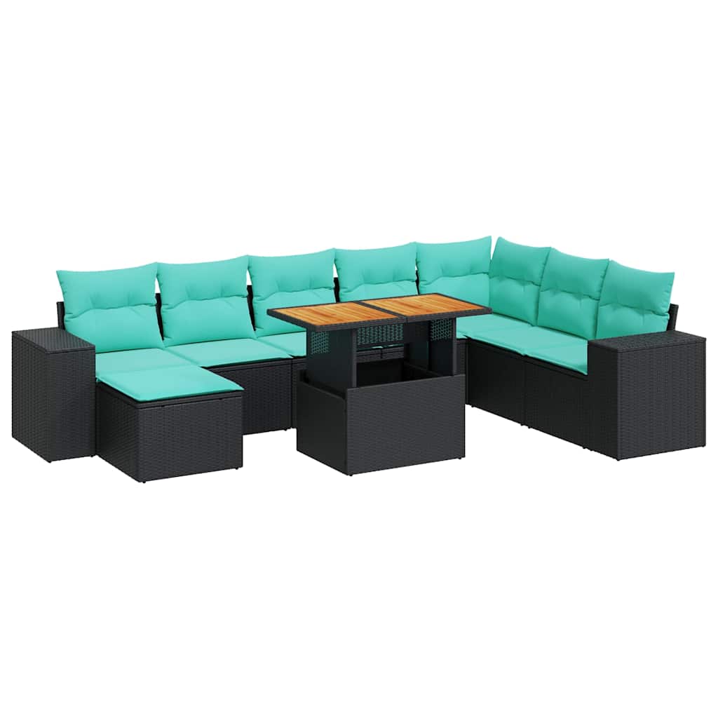 vidaXL 9-piece Lounge Set with Cushions Poly Rattan Grey