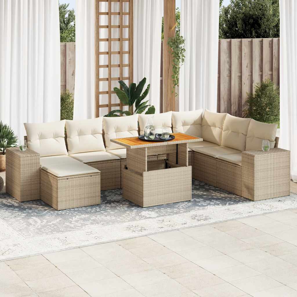vidaXL 9-delige Loungeset met kussens poly rattan zwart