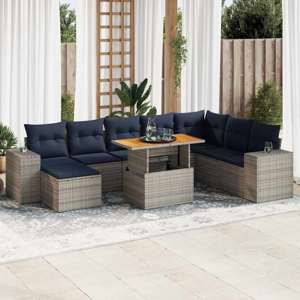 vidaXL 9-piece Lounge Set with Cushions Poly Rattan Grey