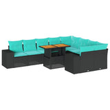 vidaXL 10-delige Loungeset met kussens poly rattan zwart