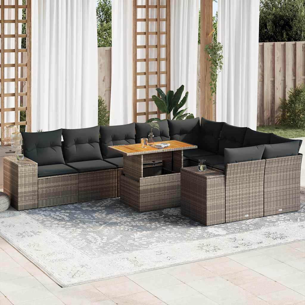 vidaXL 10-Piece Lounge Set with Cushions Poly Rattan Black