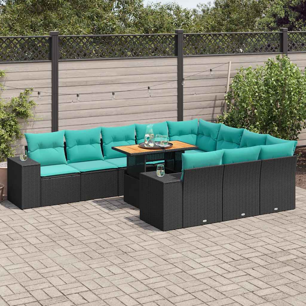 vidaXL 11-Piece Poly Rattan Lounge Set with Cushions Black