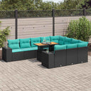 vidaXL 11-Piece Poly Rattan Lounge Set with Cushions Black