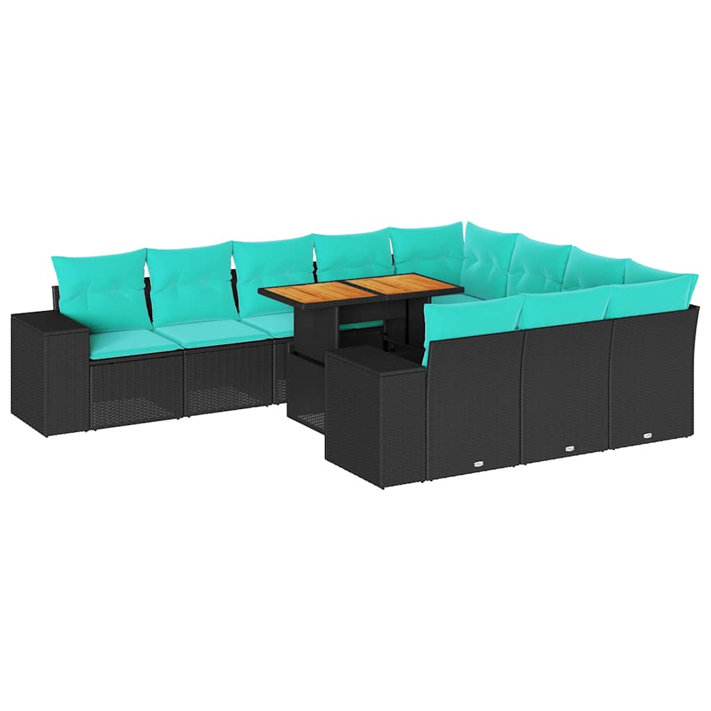 vidaXL 11-Piece Poly Rattan Lounge Set with Cushions Black