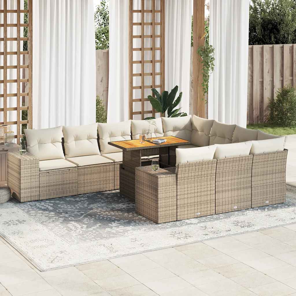 vidaXL 11-delige Loungeset met kussens poly rattan zwart