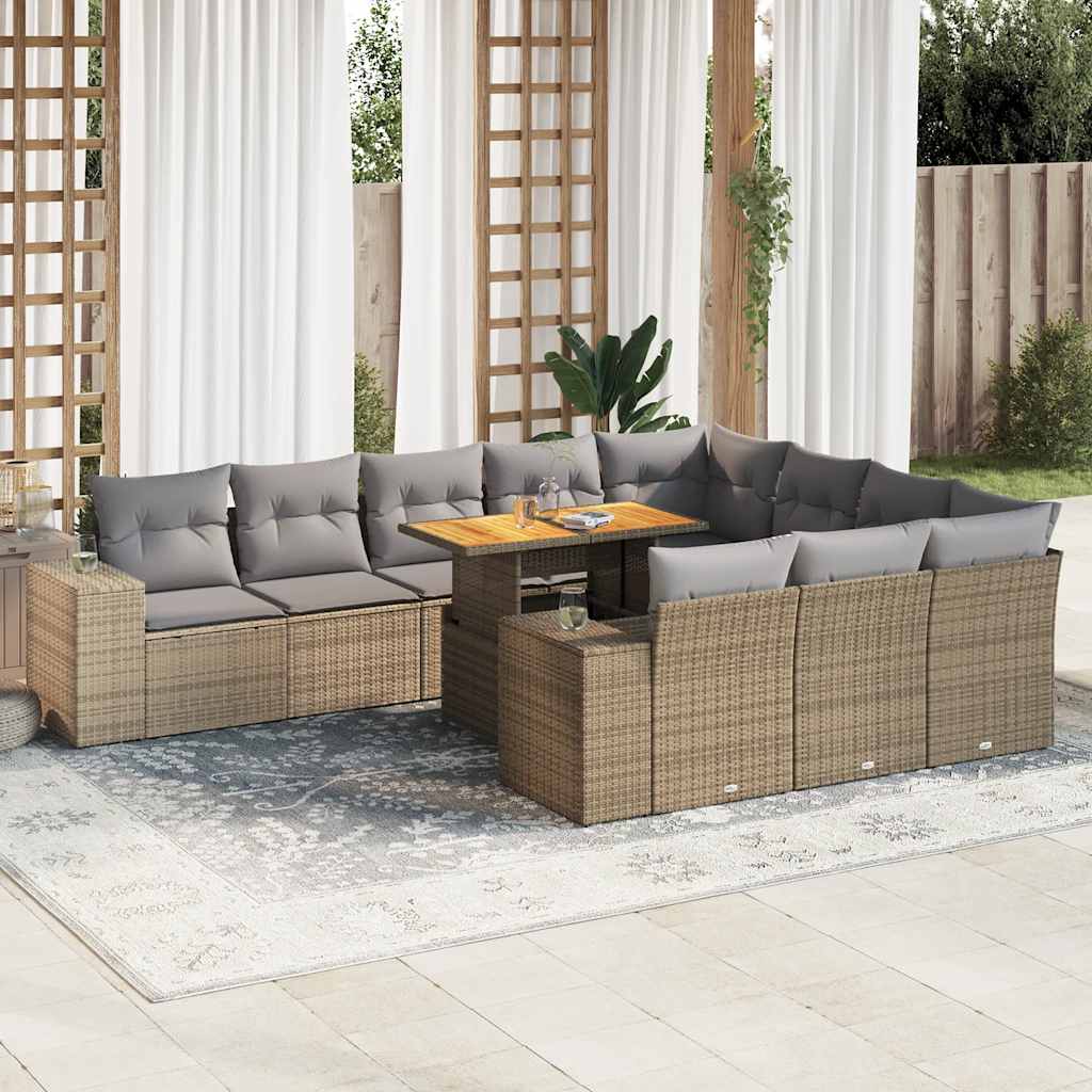 vidaXL 11-delige Loungeset met kussens poly rattan zwart
