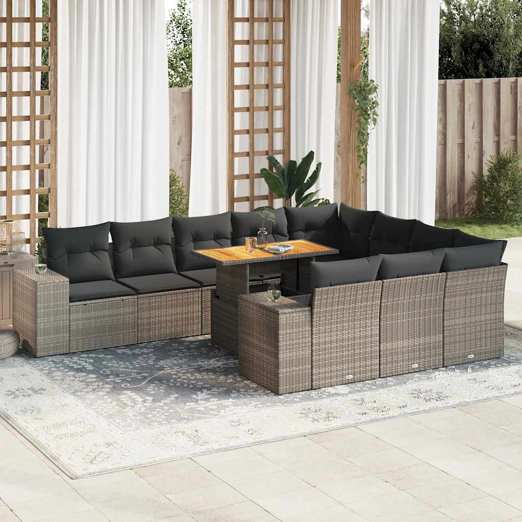vidaXL 11-delige Loungeset met kussens poly rattan zwart