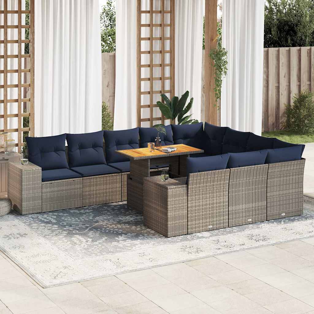 vidaXL 11-Piece Poly Rattan Lounge Set with Cushions Black