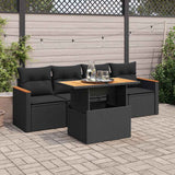 vidaXL 5-piece Lounge Set with Cushions Poly Rattan Black