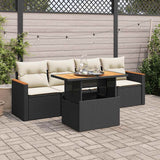 vidaXL 5-piece Lounge Set with Cushions Poly Rattan Black