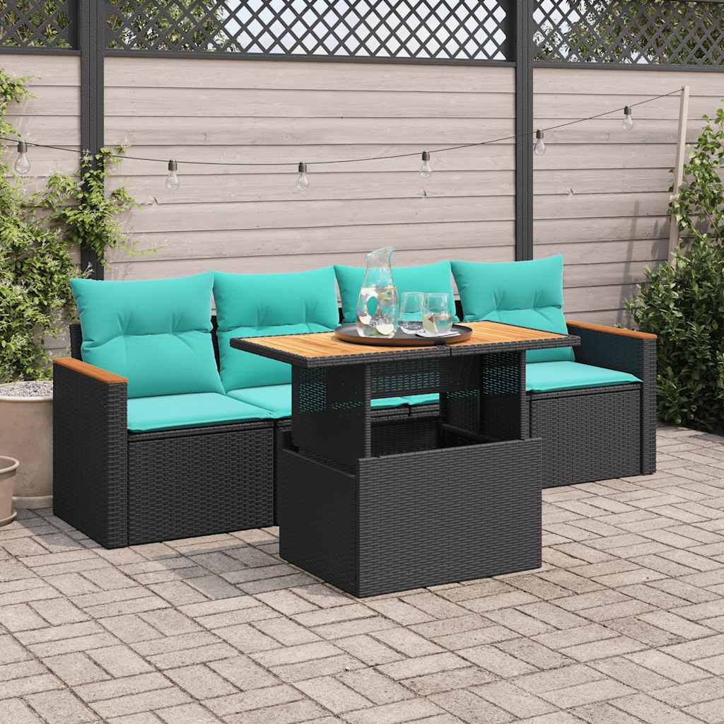 vidaXL 5-piece Lounge Set with Cushions Poly Rattan Black