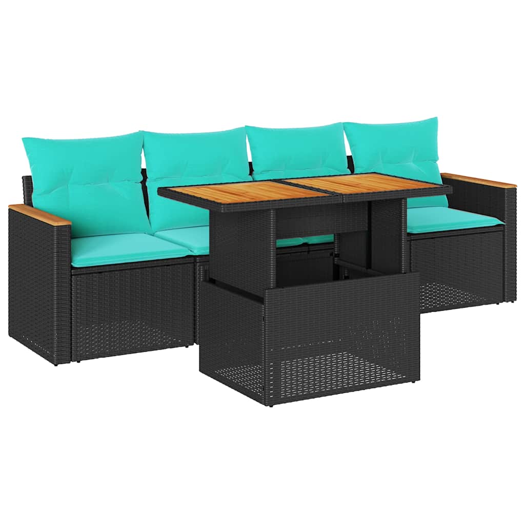 vidaXL 5-piece Lounge Set with Cushions Poly Rattan Black